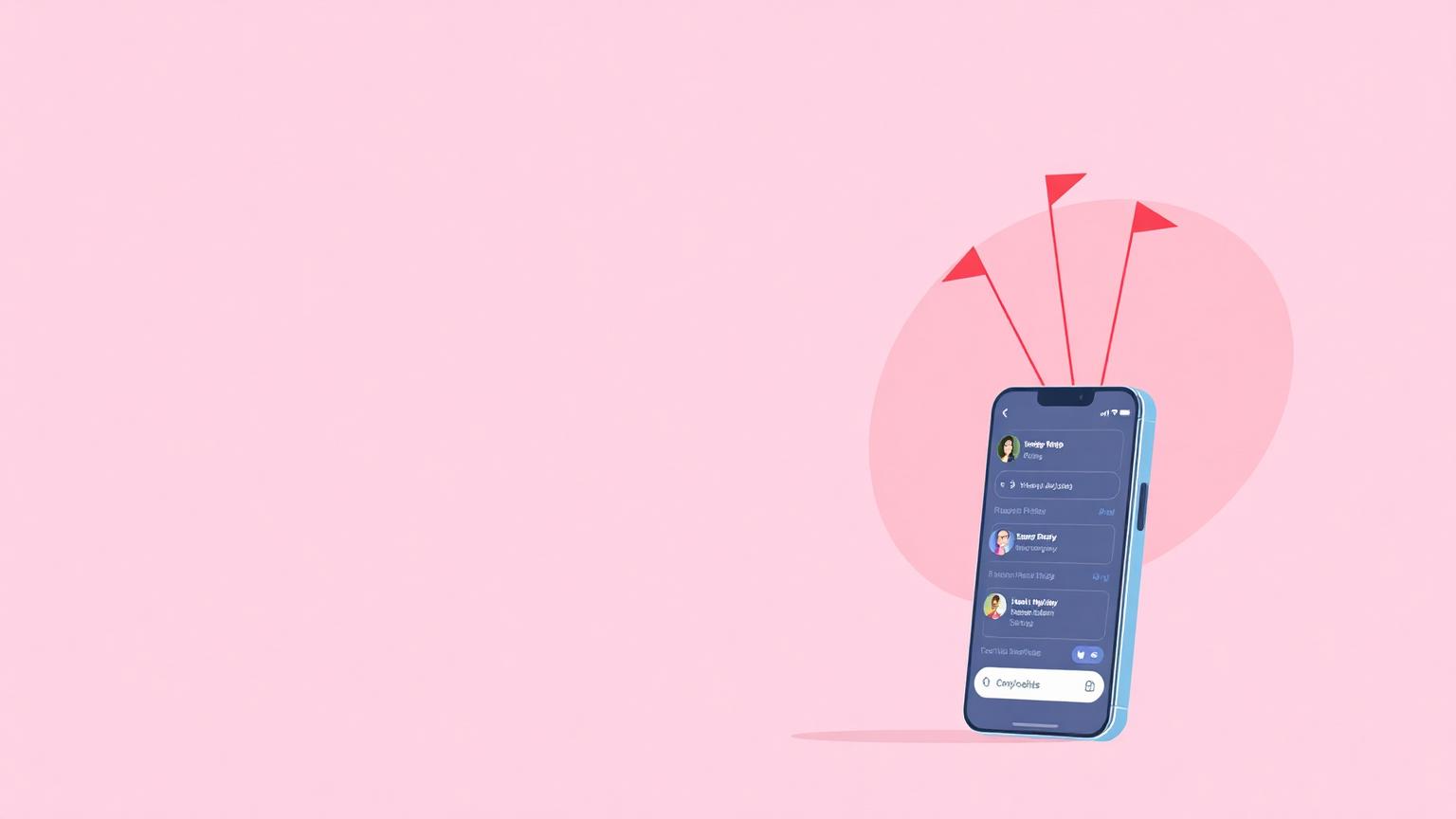 A phone showing a dating app conversation next to a checklist of warning signs.